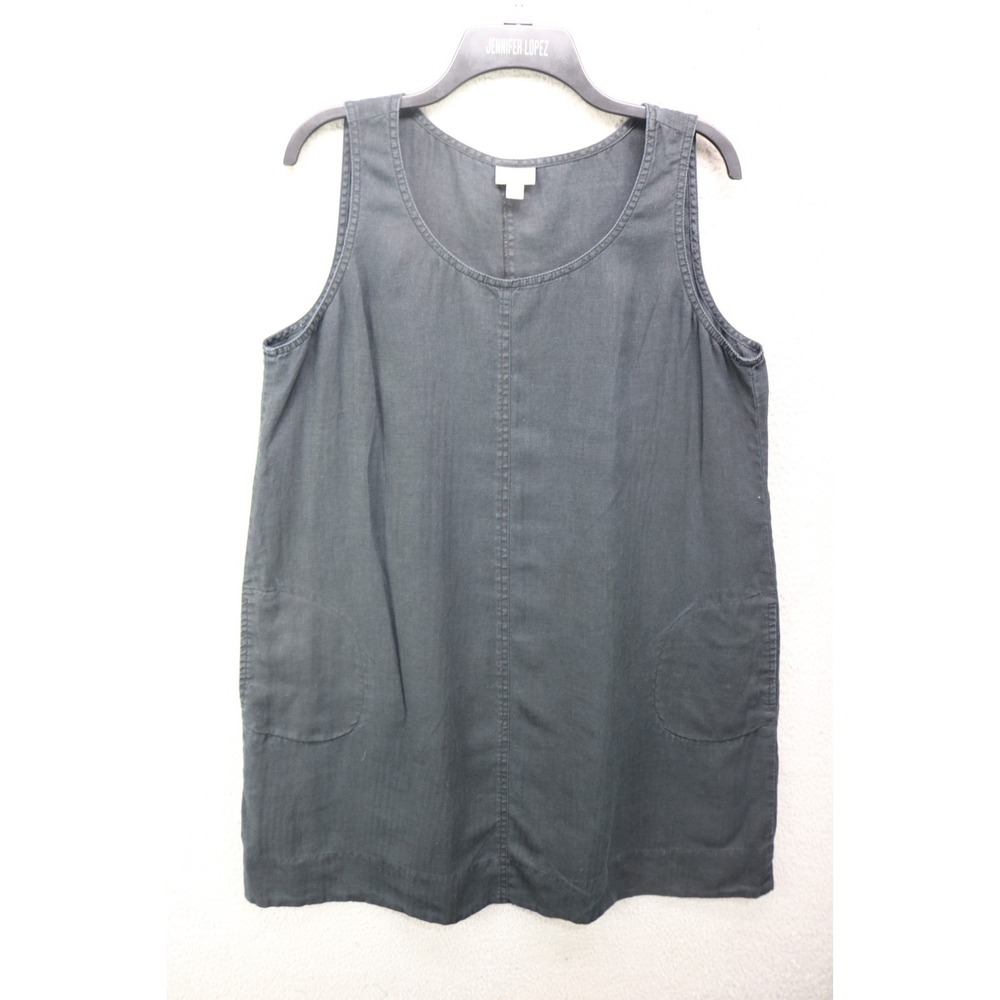 J.Jill Black Sleeveless 100% Linen Dress-Size PL-Pockets-Minimalist-Lagenlook